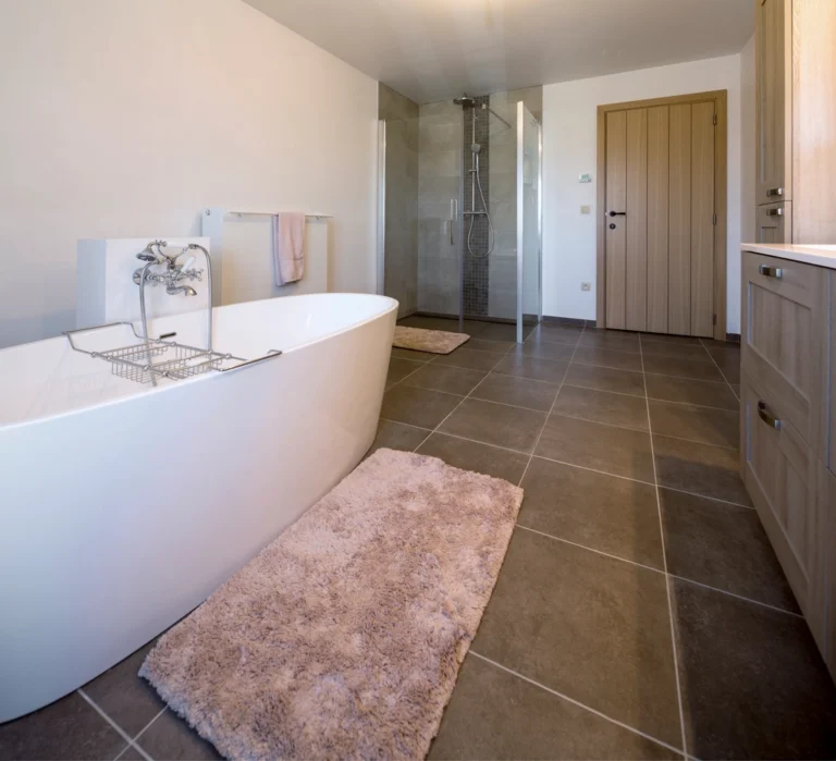 Bathroom large format floor tile freestanding tub