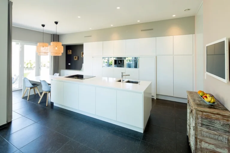 Kitchen dark porcelain tile floor
