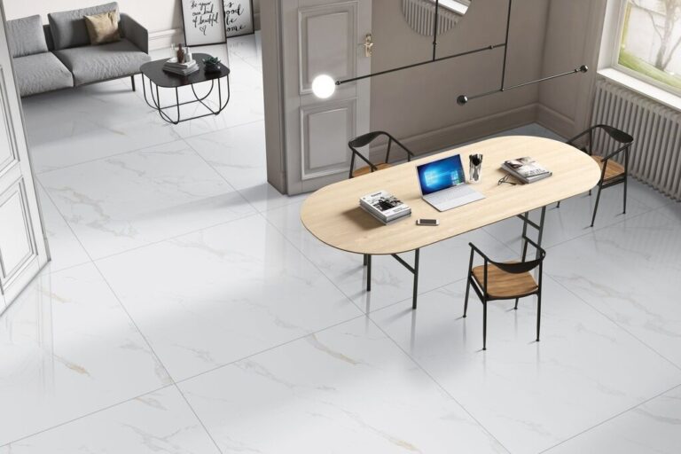 Large format marble look tile office