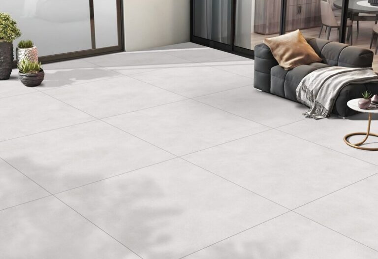 Large format tile living room terrace