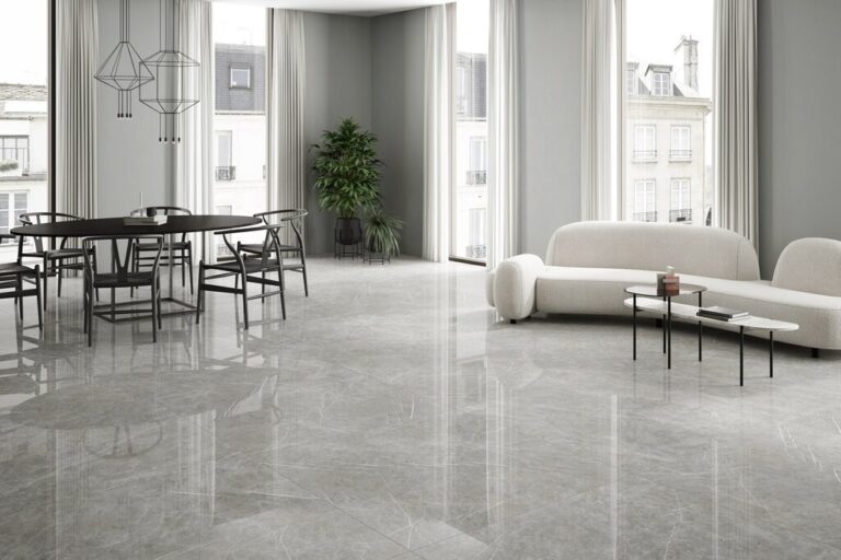 Polished porcelain tile floor dining